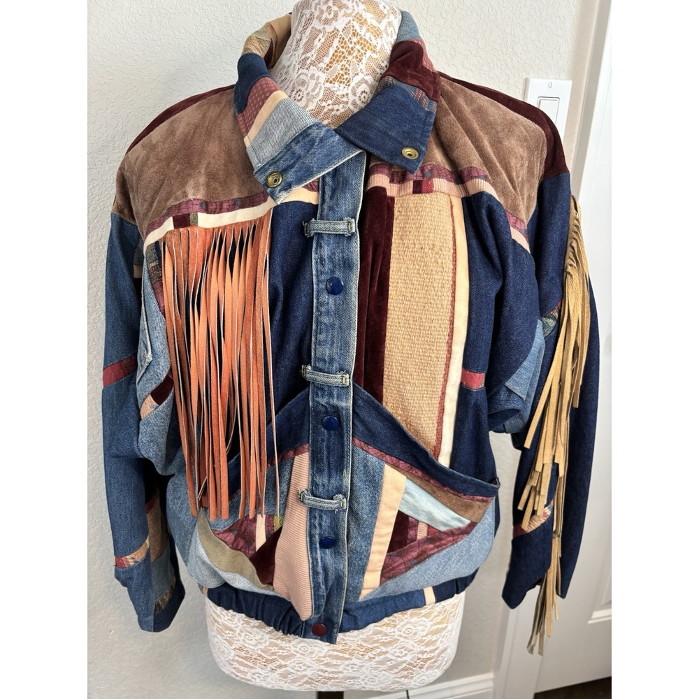 Vintage Santa Fe Recreations Southwestern Jacket Denim Suede Fringe L